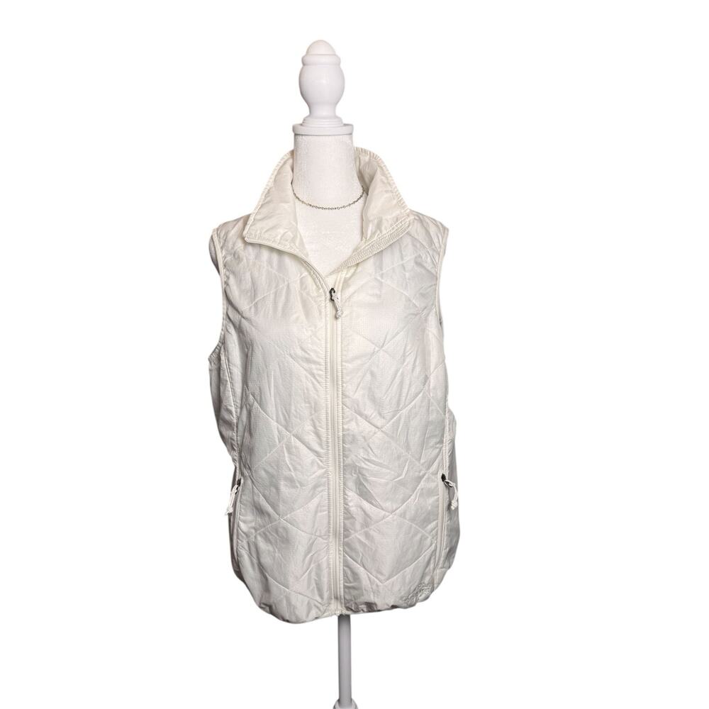 LL Bean Quilted Puffer Vest Medium Women White Zip Front Coastal Classic Outdoor
